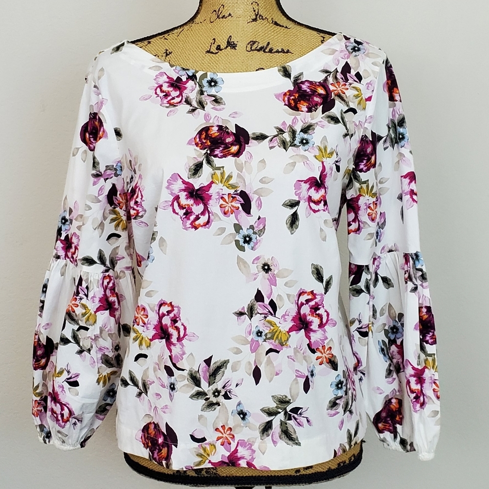 WHBM Jardin Printed Poplin Blouse Sz 10